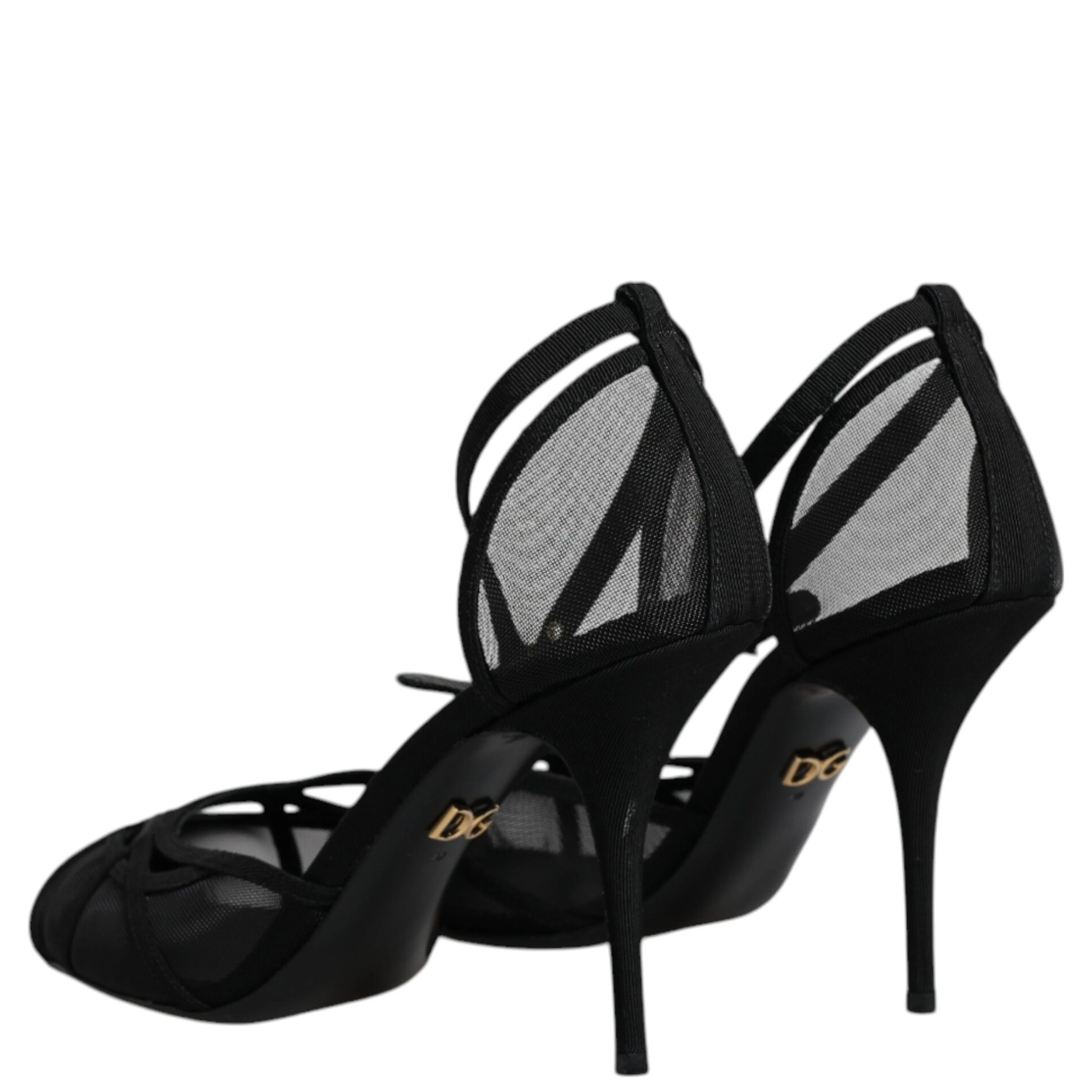 Black Mesh Ankle Strap Heels Pumps Shoes