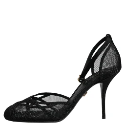 Black Mesh Ankle Strap Heels Pumps Shoes