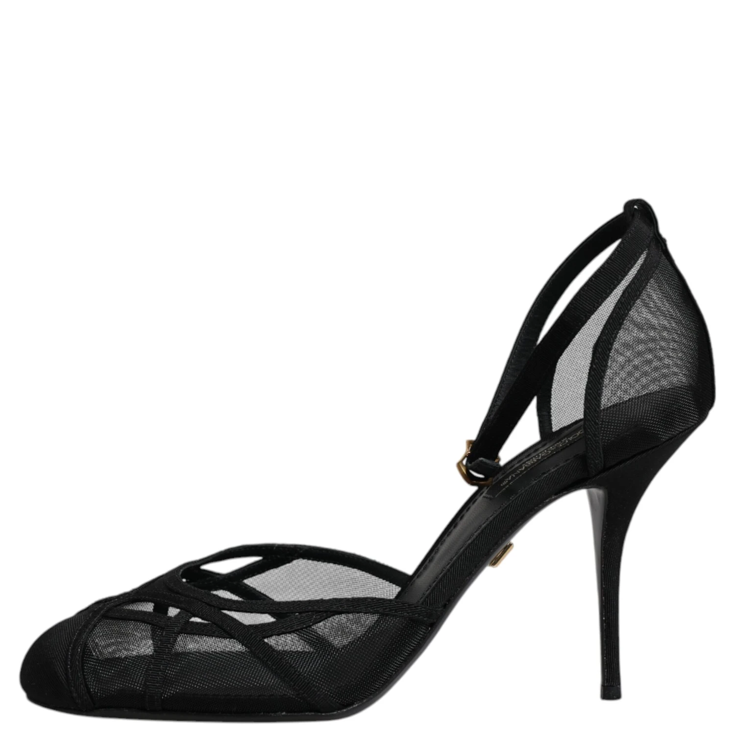 Black Mesh Ankle Strap Heels Pumps Shoes