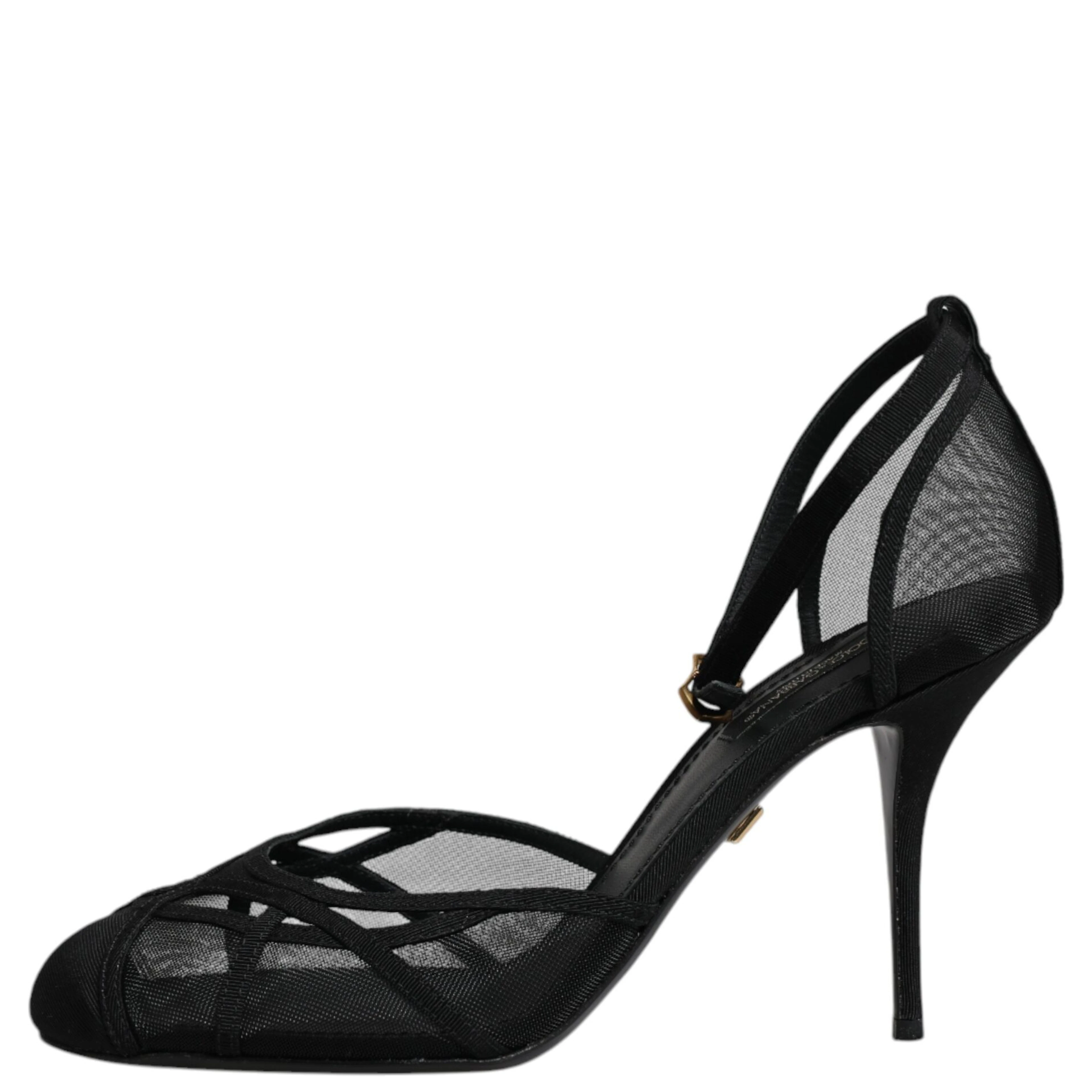 Black Mesh Ankle Strap Heels Pumps Shoes