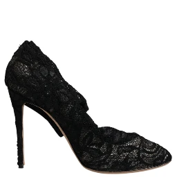 Black Lace Stretch Heels Mid Calf Boots Shoes