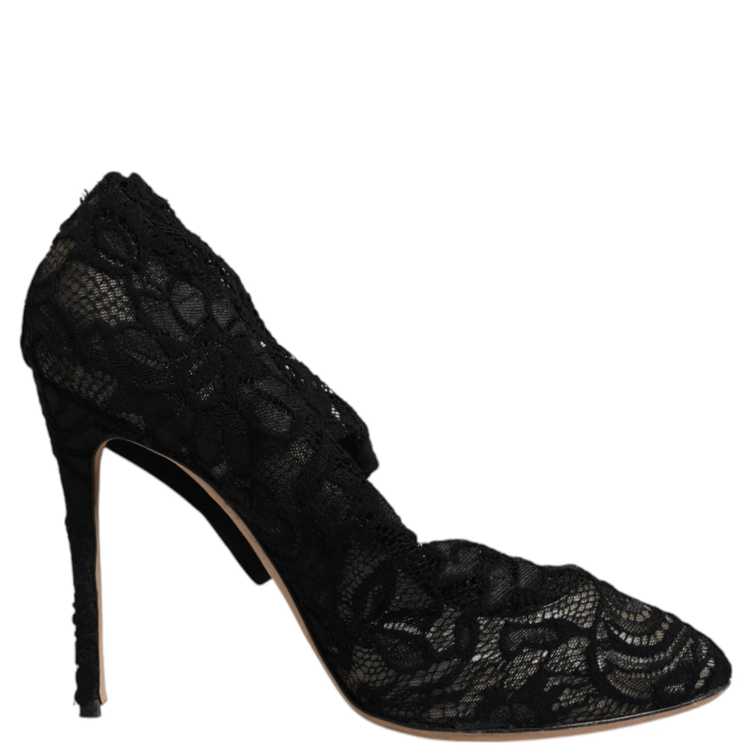 Black Lace Stretch Heels Mid Calf Boots Shoes
