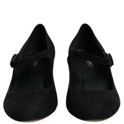 Black Suede Leather Block Heels Pumps Shoes