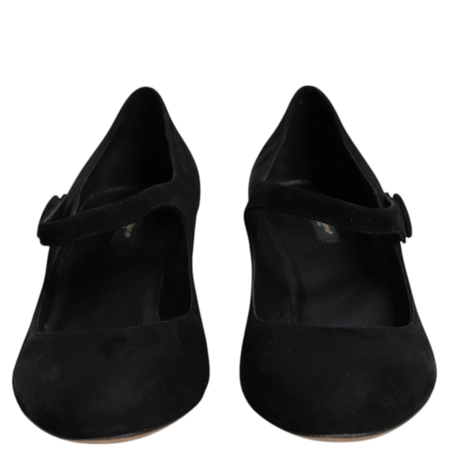 Black Suede Leather Block Heels Pumps Shoes