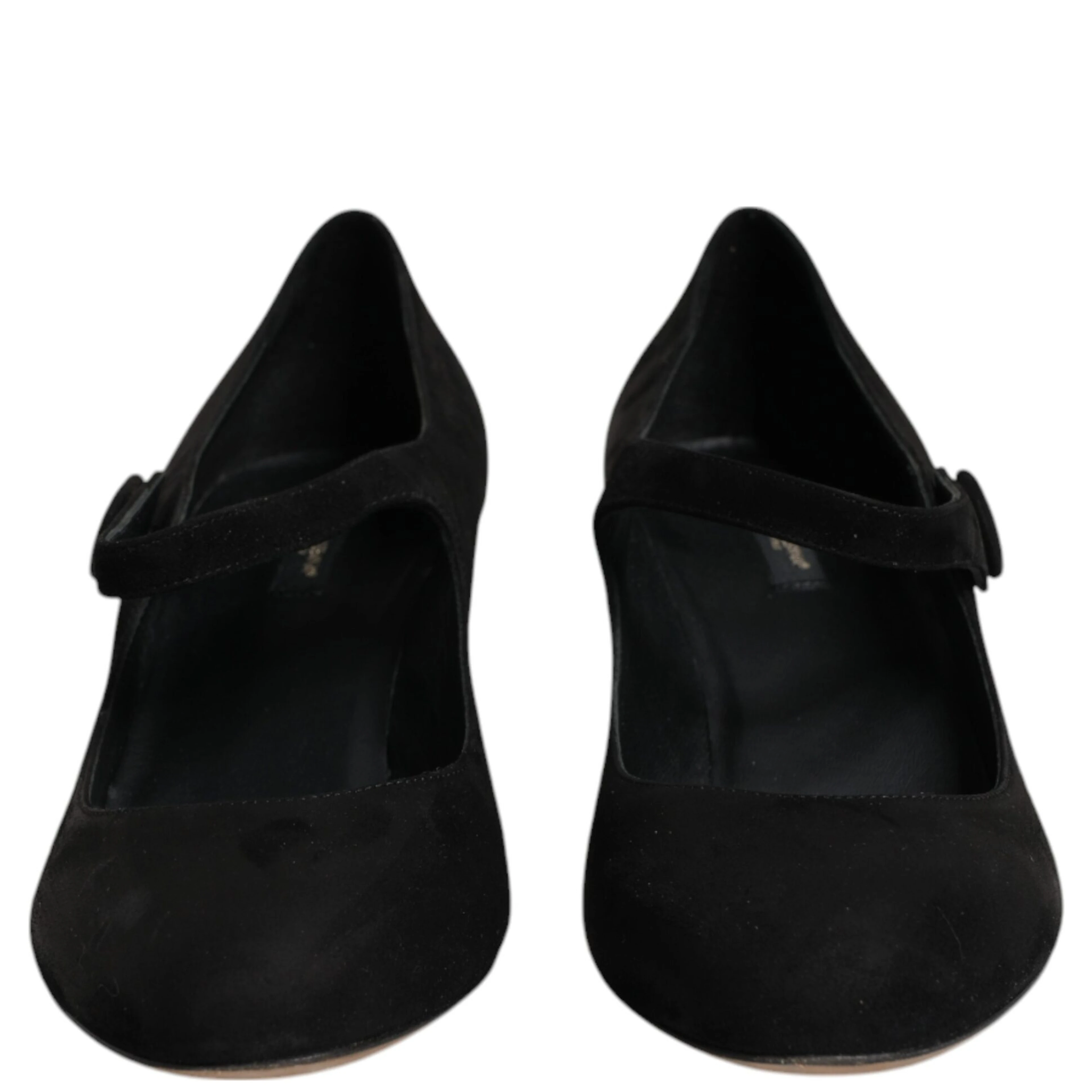 Black Suede Leather Block Heels Pumps Shoes