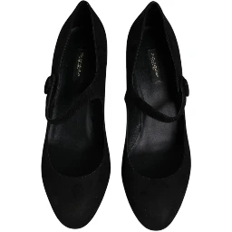Black Suede Leather Block Heels Pumps Shoes