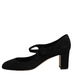 Black Suede Leather Block Heels Pumps Shoes