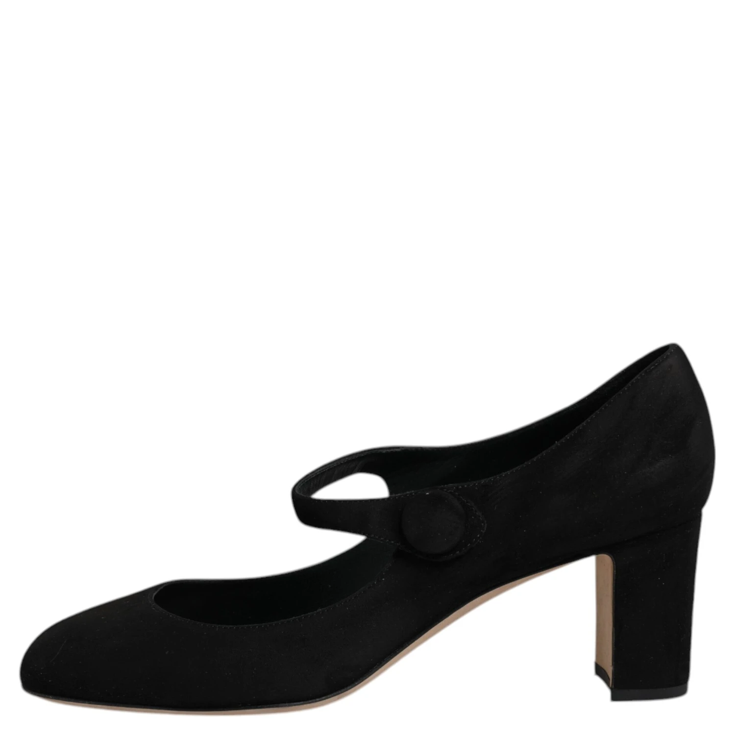 Black Suede Leather Block Heels Pumps Shoes