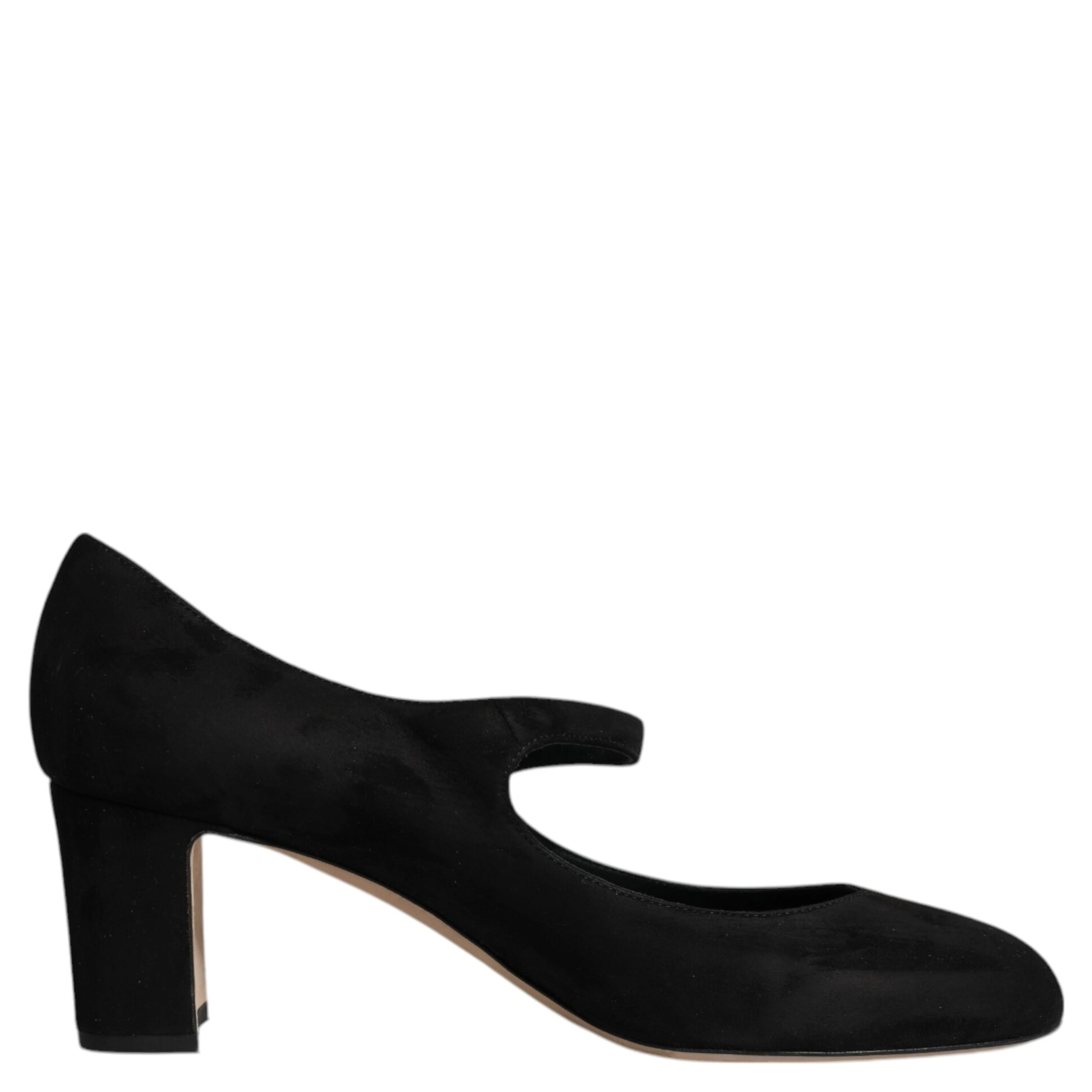 Black Suede Leather Block Heels Pumps Shoes