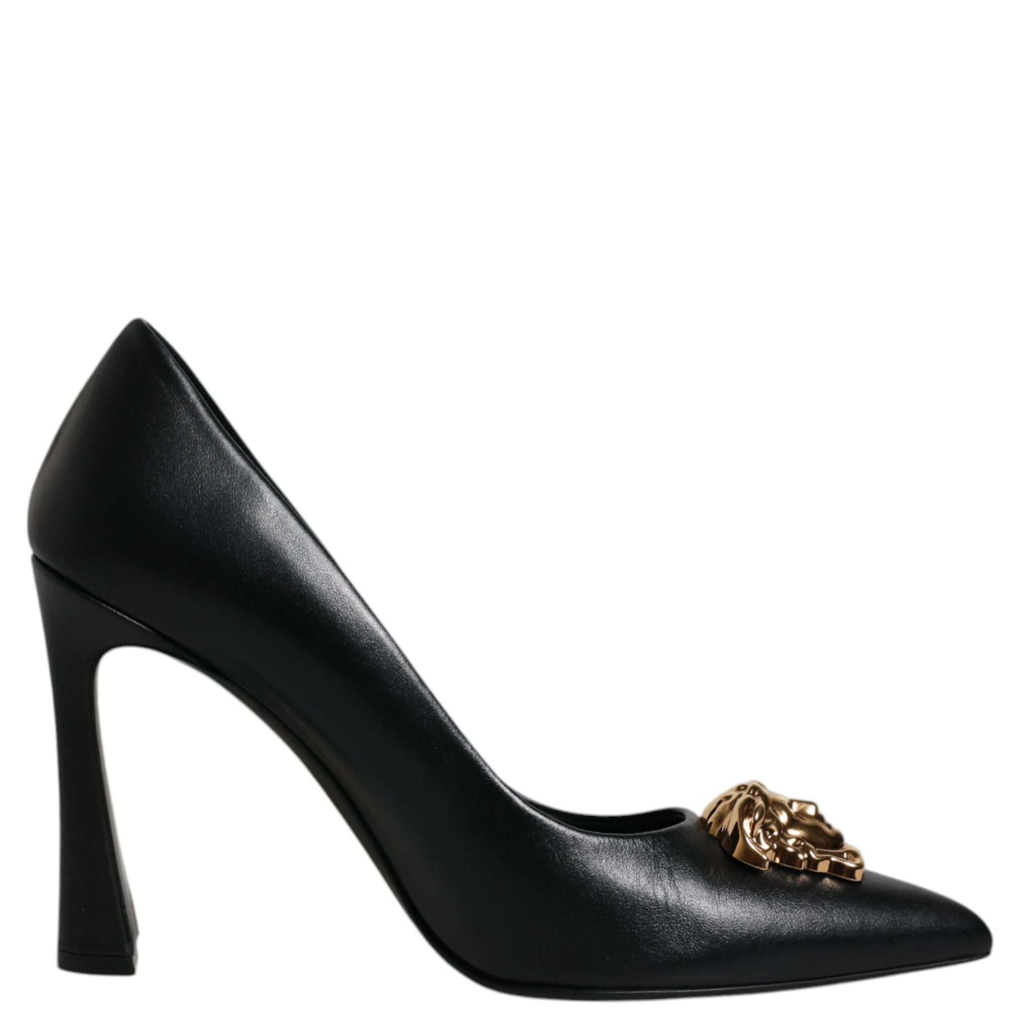 Black Leather Logo Plaque High Heels Pumps Shoes