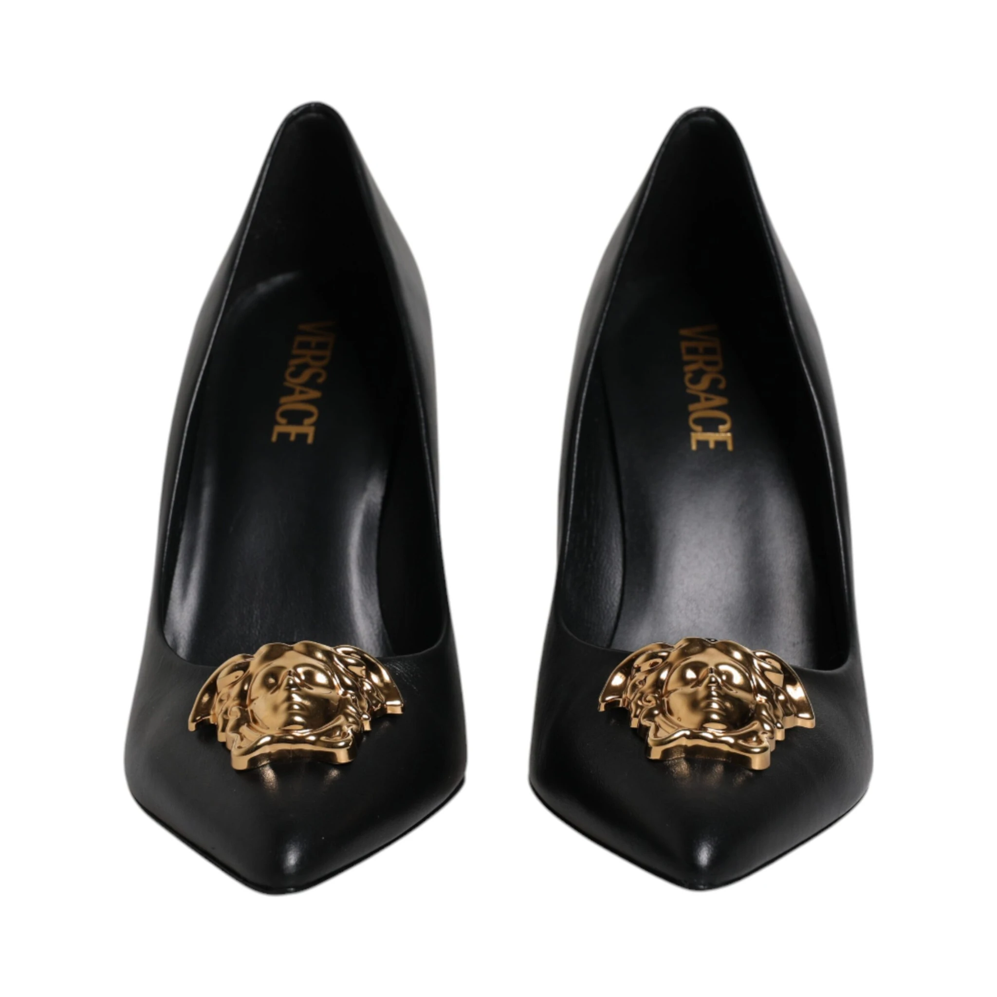 Black Leather Logo Plaque High Heels Pumps Shoes