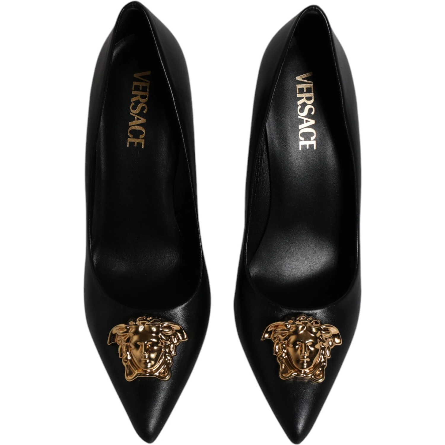 Black Leather Logo Plaque High Heels Pumps Shoes