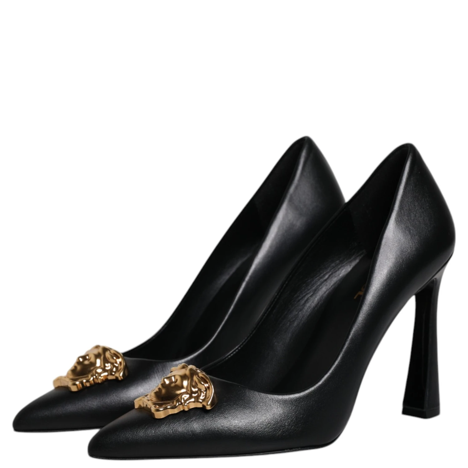 Black Leather Logo Plaque High Heels Pumps Shoes