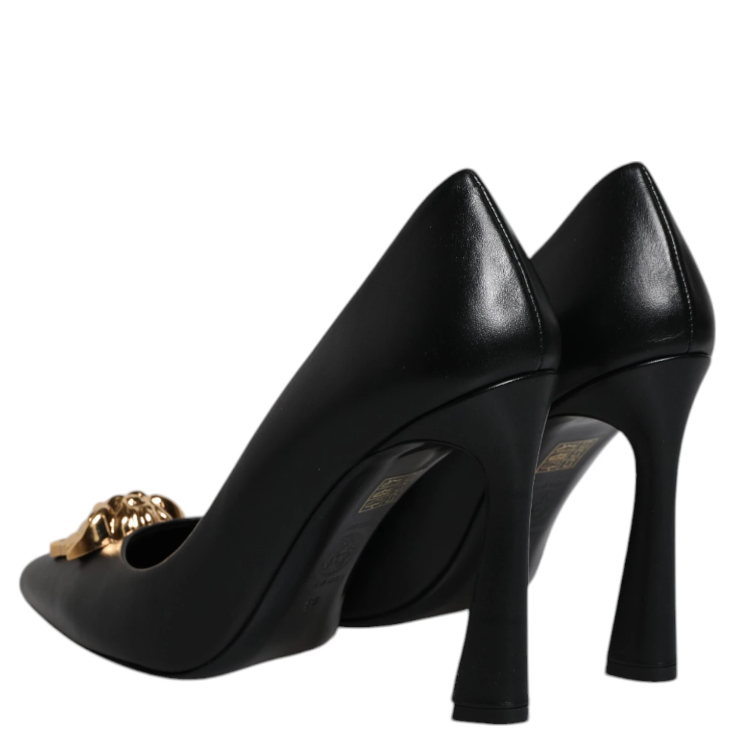 Black Leather Logo Plaque High Heels Pumps Shoes