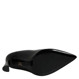 Black Leather Logo Plaque High Heels Pumps Shoes