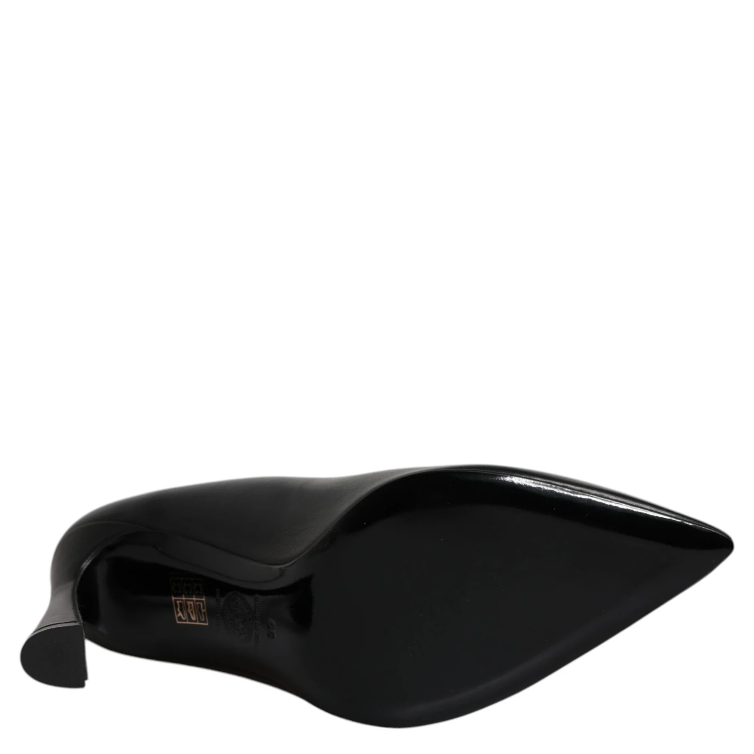 Black Leather Logo Plaque High Heels Pumps Shoes