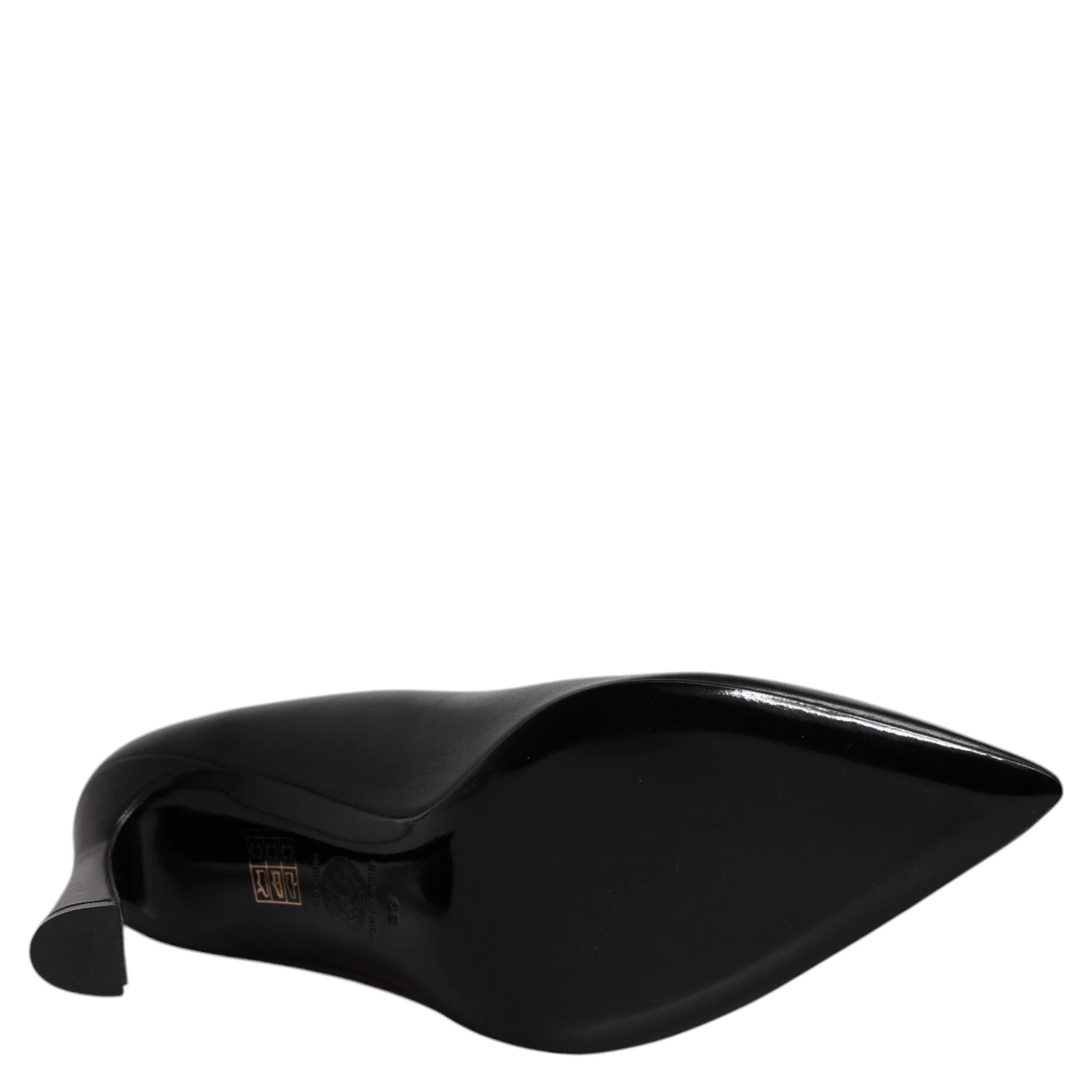 Black Leather Logo Plaque High Heels Pumps Shoes