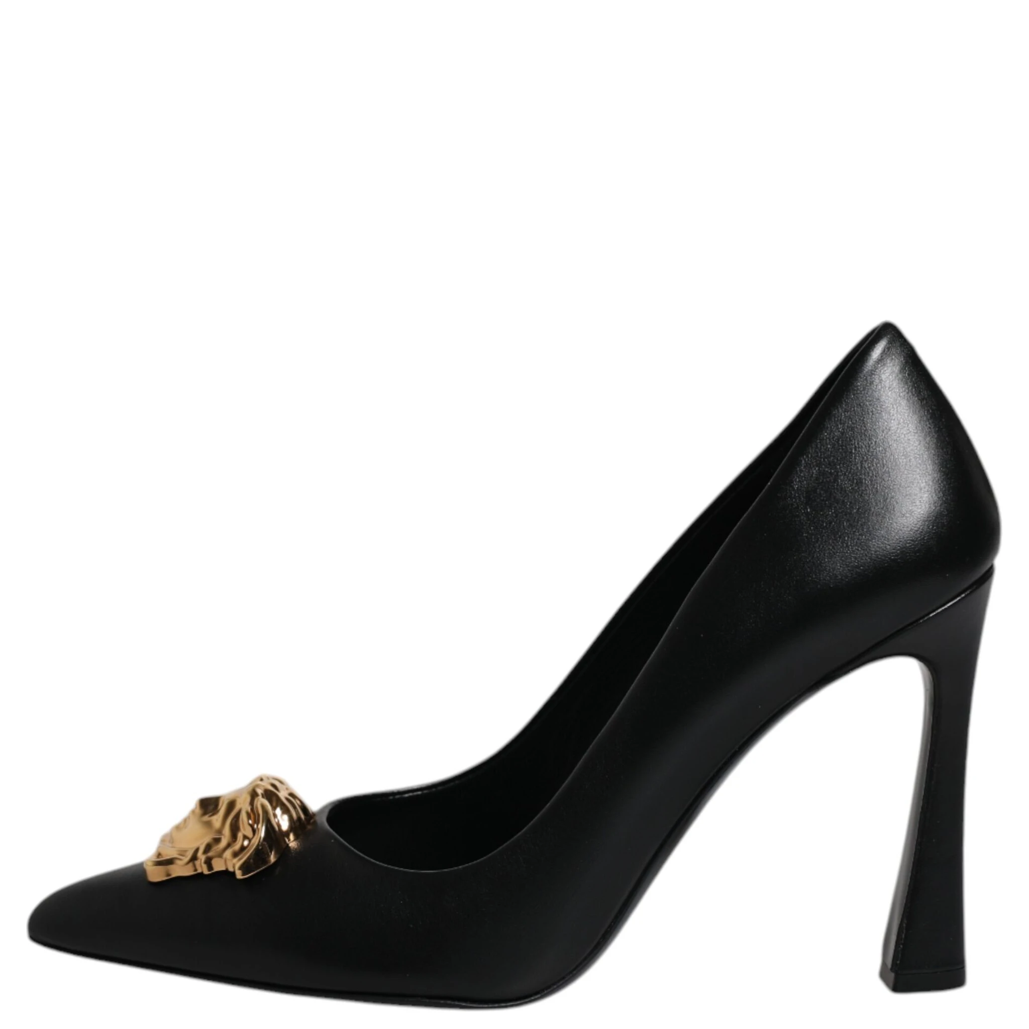 Black Leather Logo Plaque High Heels Pumps Shoes