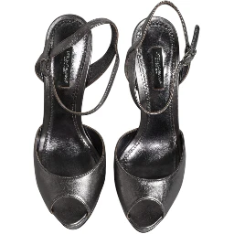 Silver Leather Platform Heels Sandals Shoes