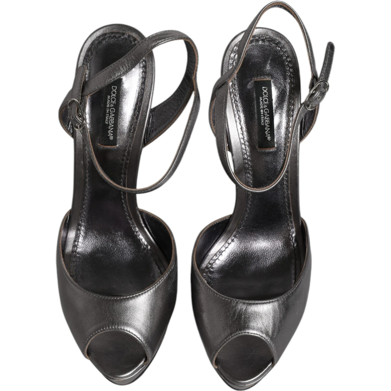 Silver Leather Platform Heels Sandals Shoes