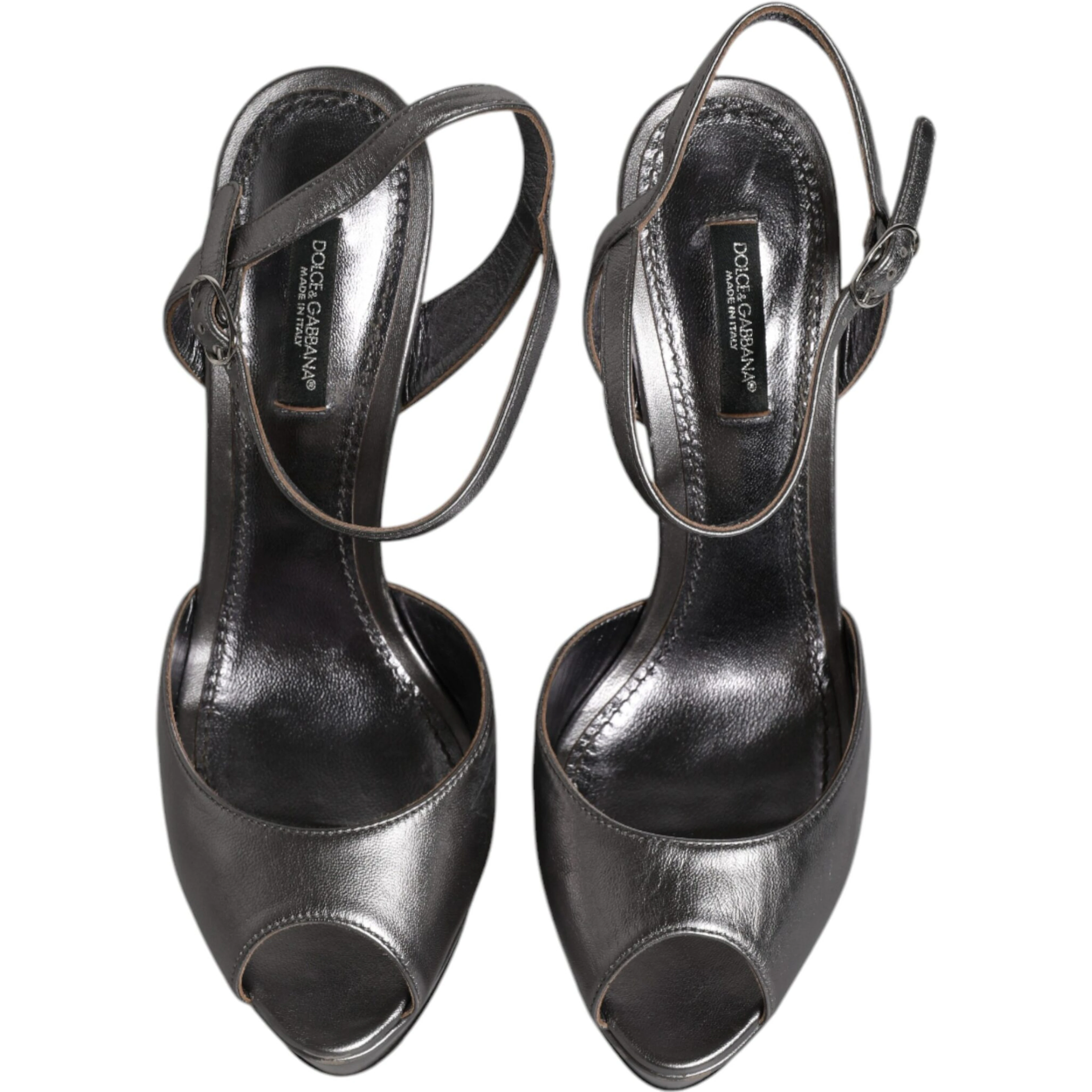 Silver Leather Platform Heels Sandals Shoes
