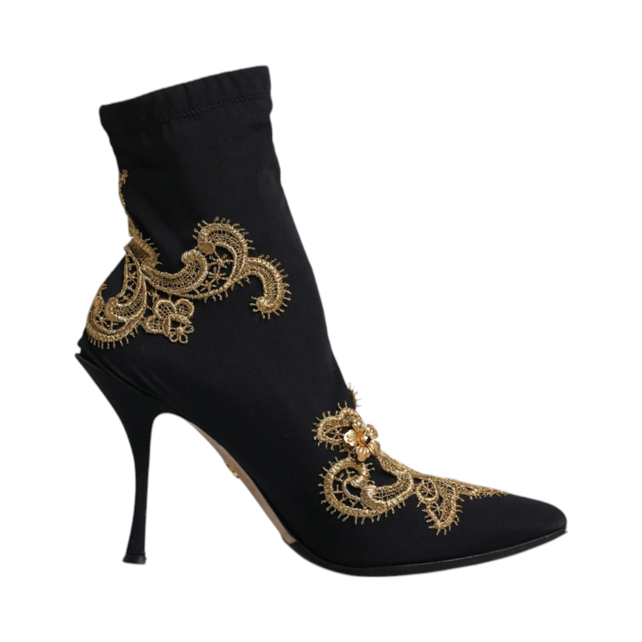 Black Gold Embroidery Slip On Boots Shoes