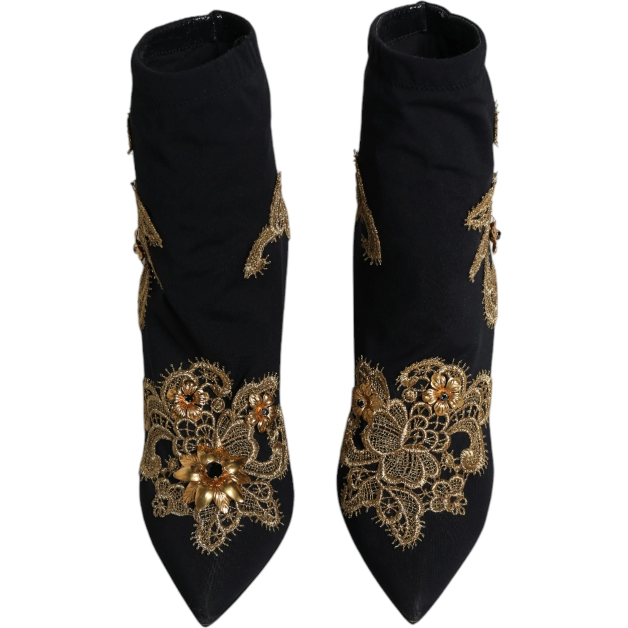 Black Gold Embroidery Slip On Boots Shoes