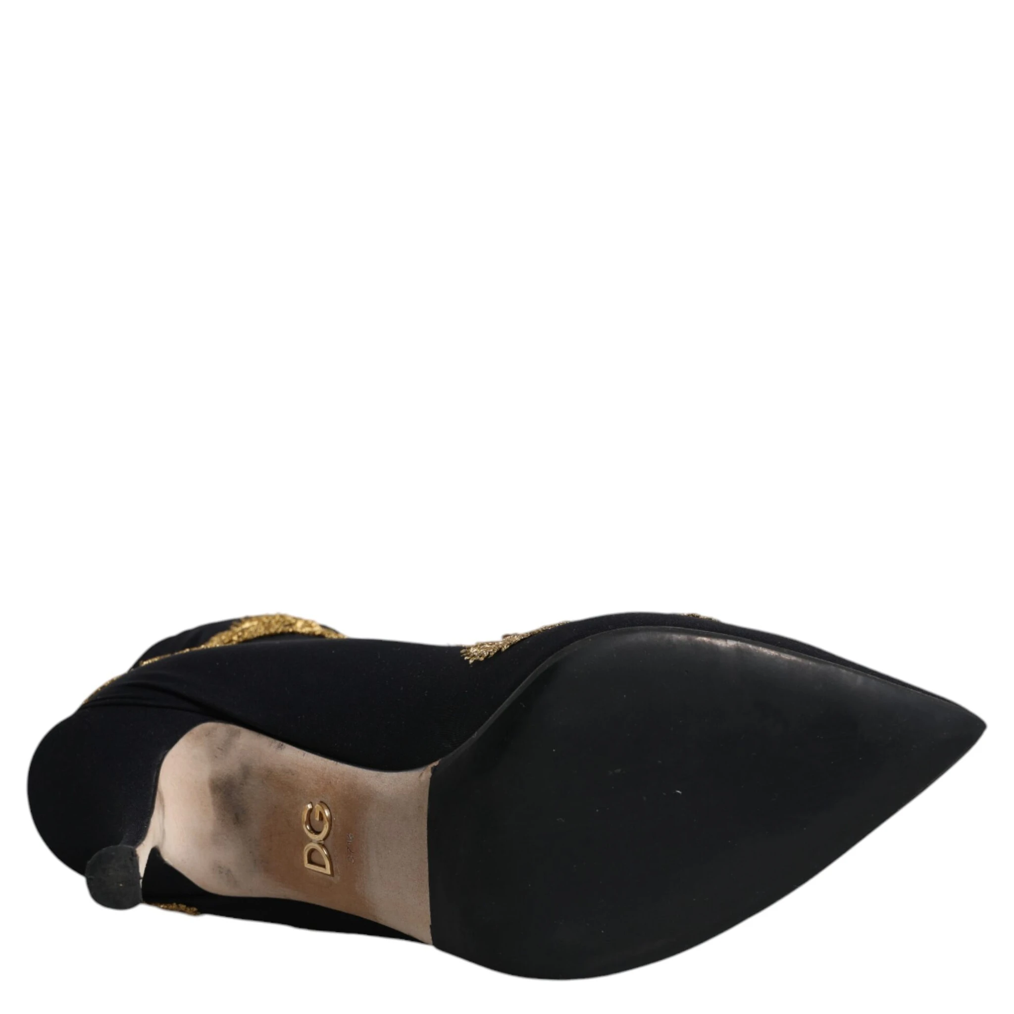 Black Gold Embroidery Slip On Boots Shoes