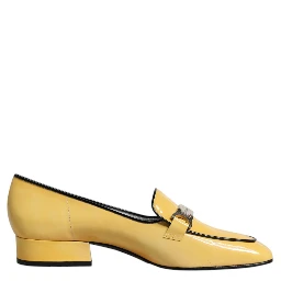 Yellow Leather Logo Plaque Slip On Mocassin Shoes