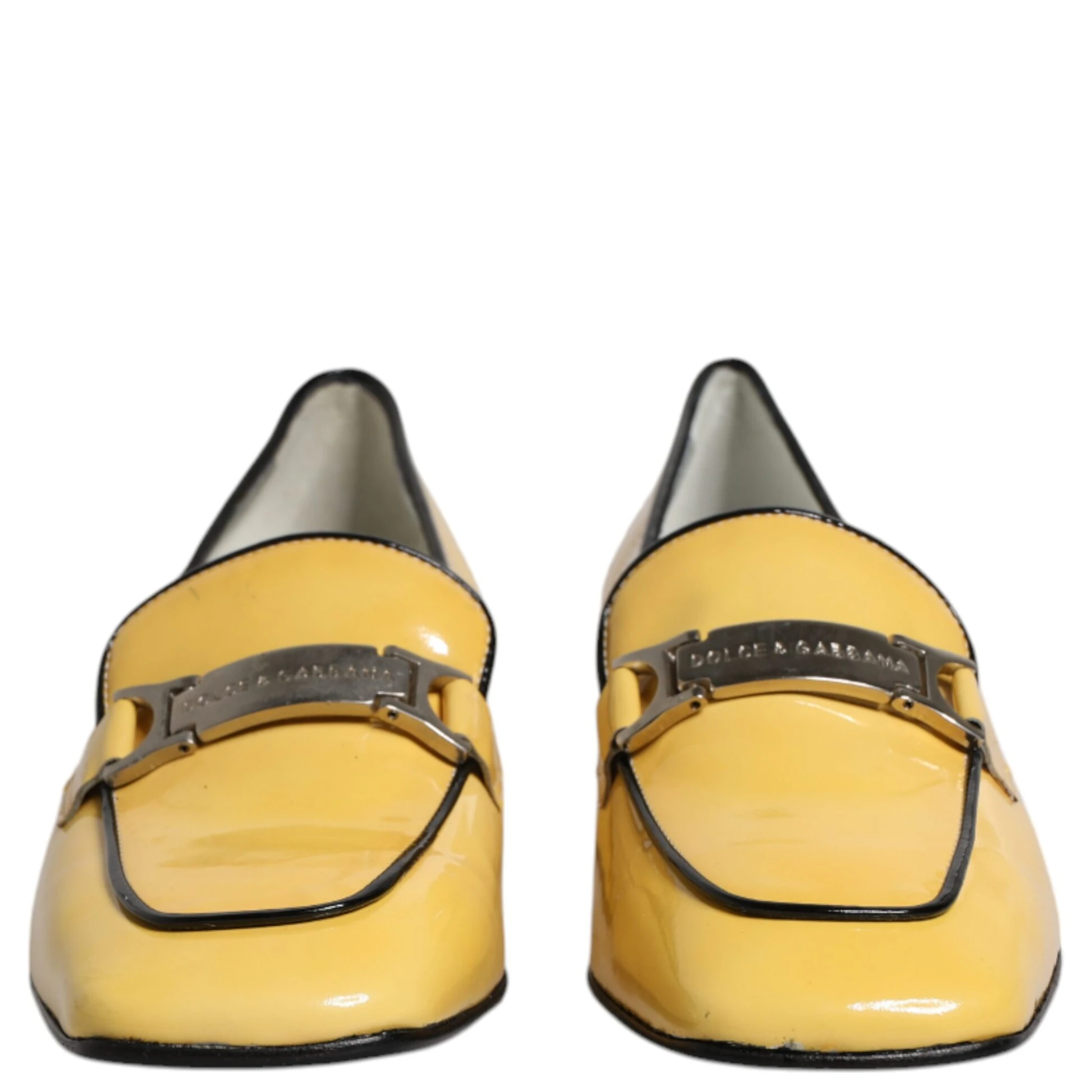 Yellow Leather Logo Plaque Slip On Mocassin Shoes