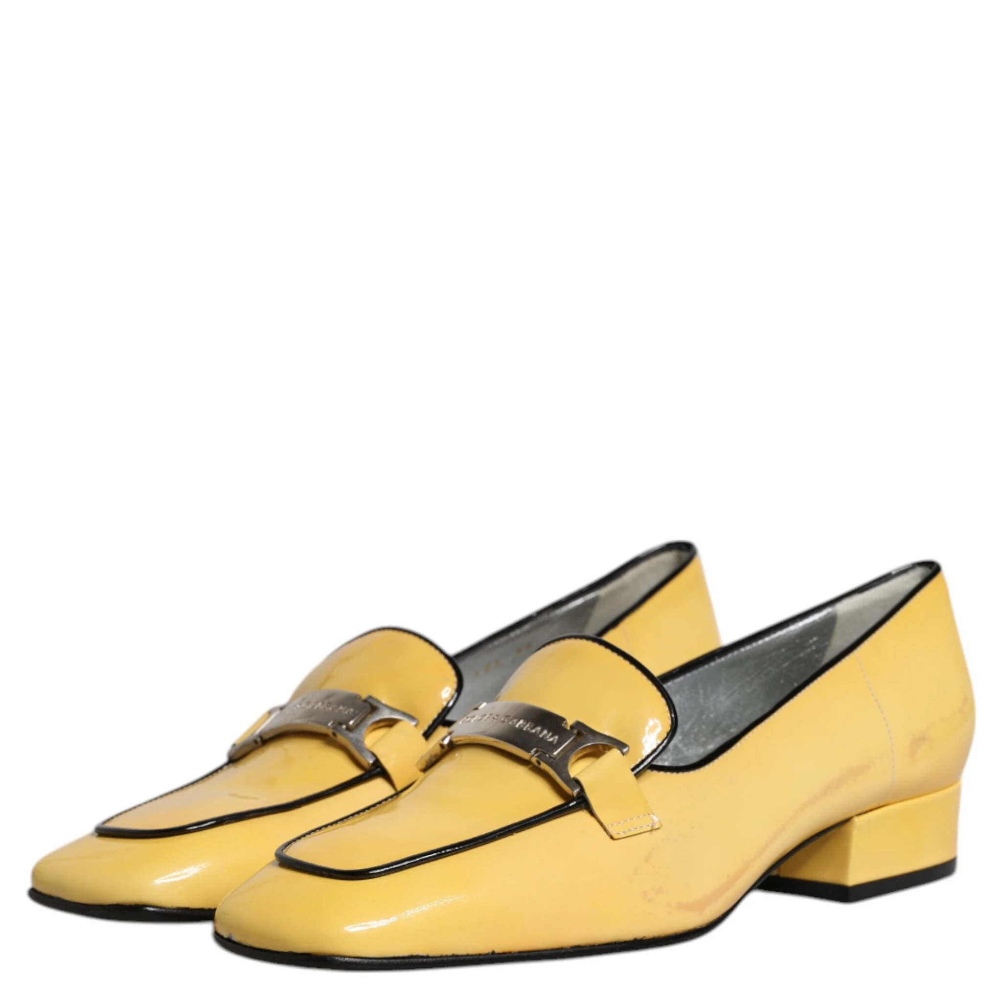 Yellow Leather Logo Plaque Slip On Mocassin Shoes