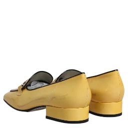 Yellow Leather Logo Plaque Slip On Mocassin Shoes