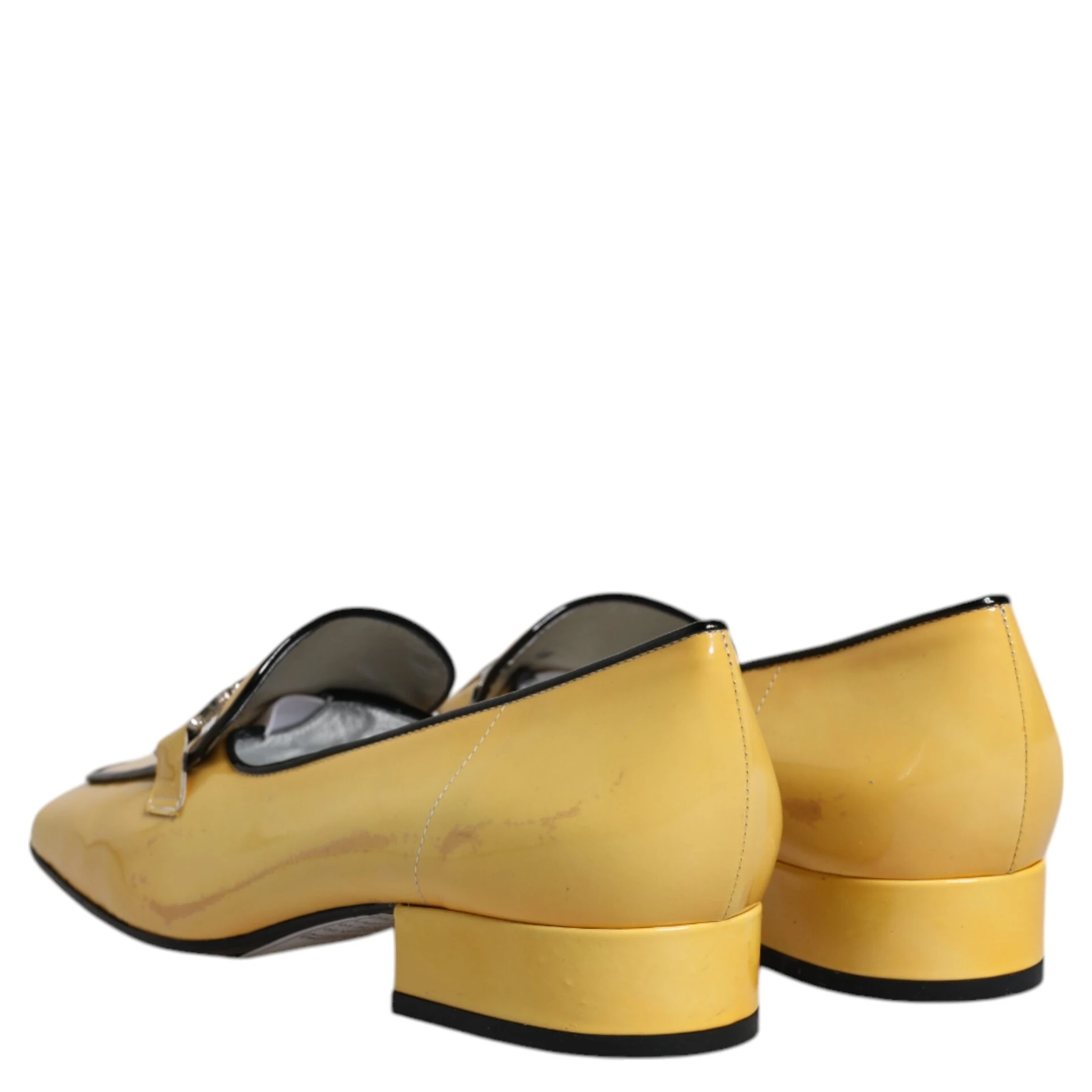 Yellow Leather Logo Plaque Slip On Mocassin Shoes