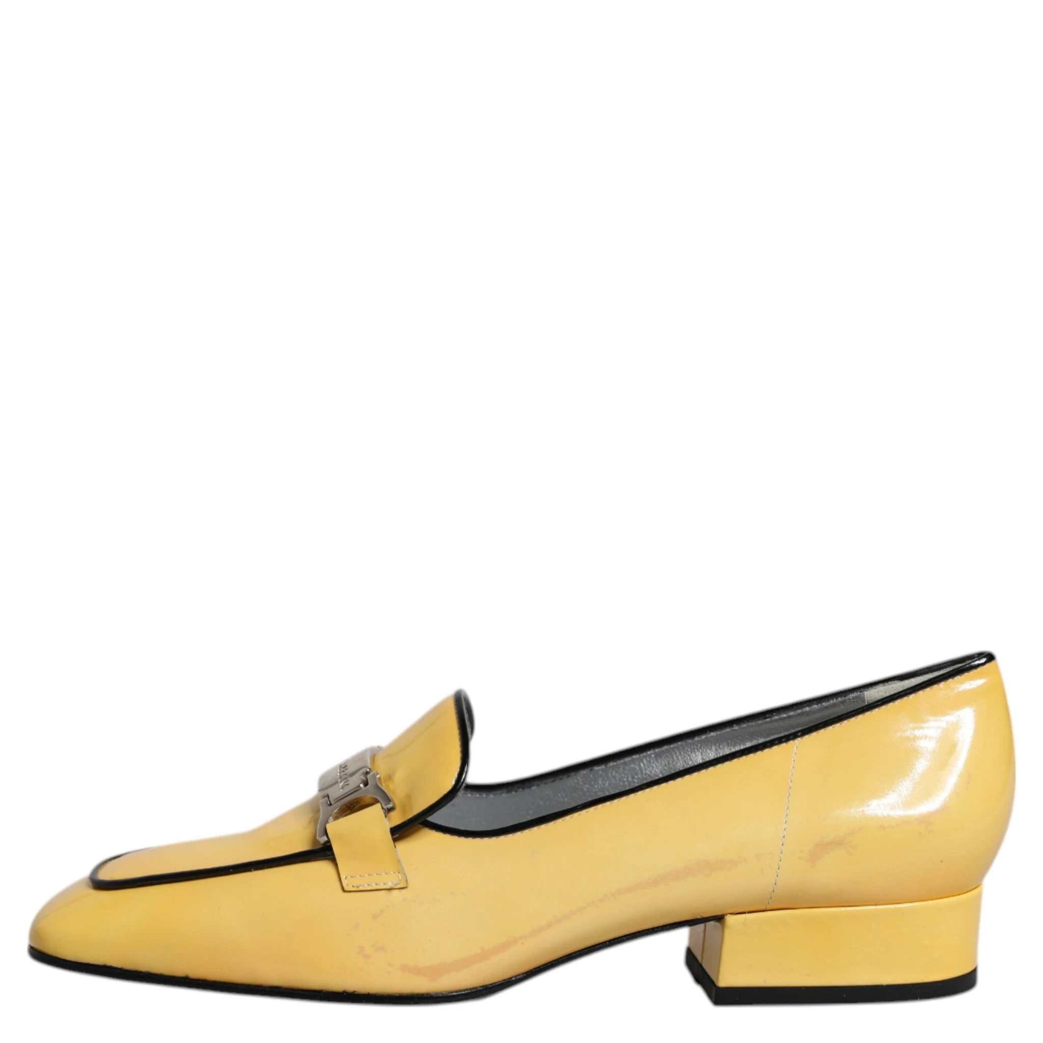 Yellow Leather Logo Plaque Slip On Mocassin Shoes