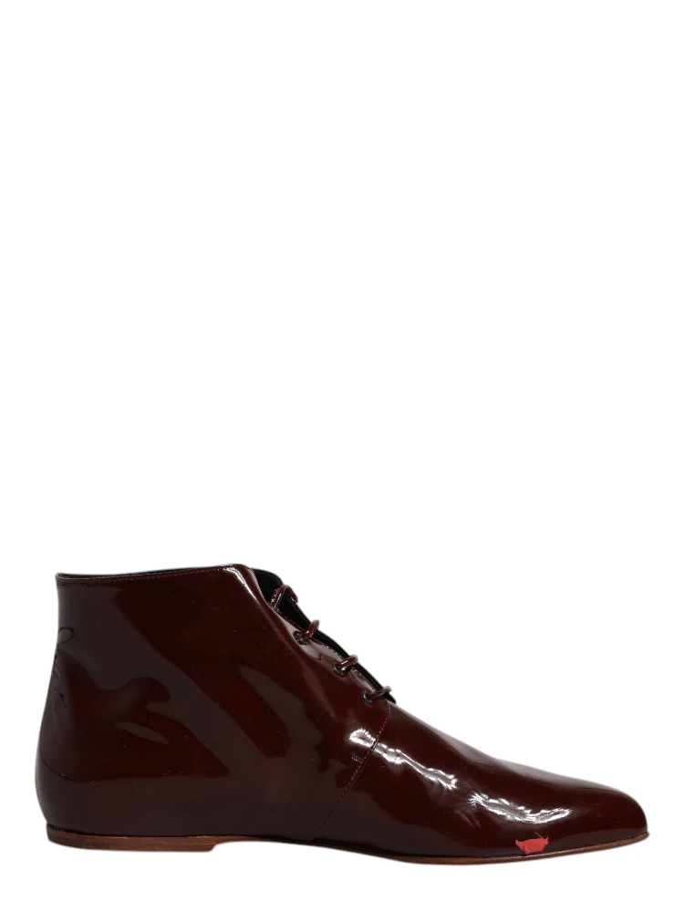 Maroon Leather Lace Up Ankle Boots Shoes