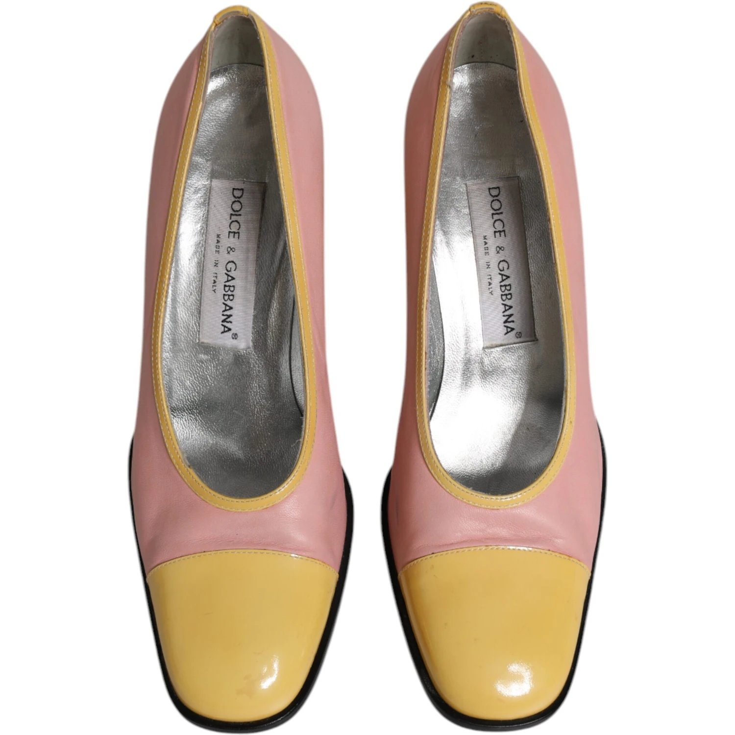 Pink Yellow Leather Block Heels Pumps Shoes