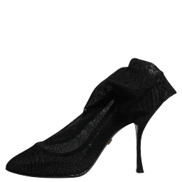 Black Silk Mesh Sock Style Boots Shoes