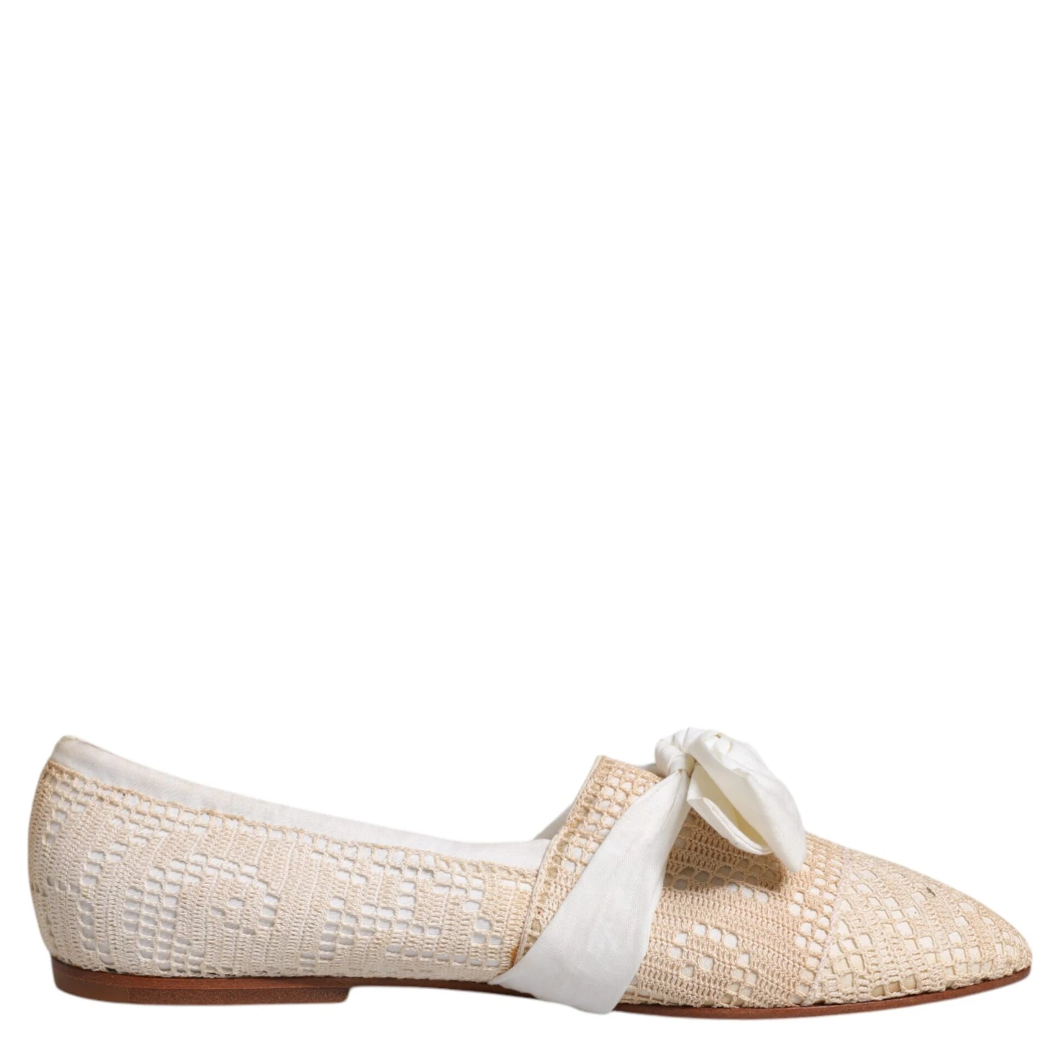 Beige Ribbon Fabric Ballerina Flats Shoes