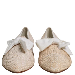 Beige Ribbon Fabric Ballerina Flats Shoes