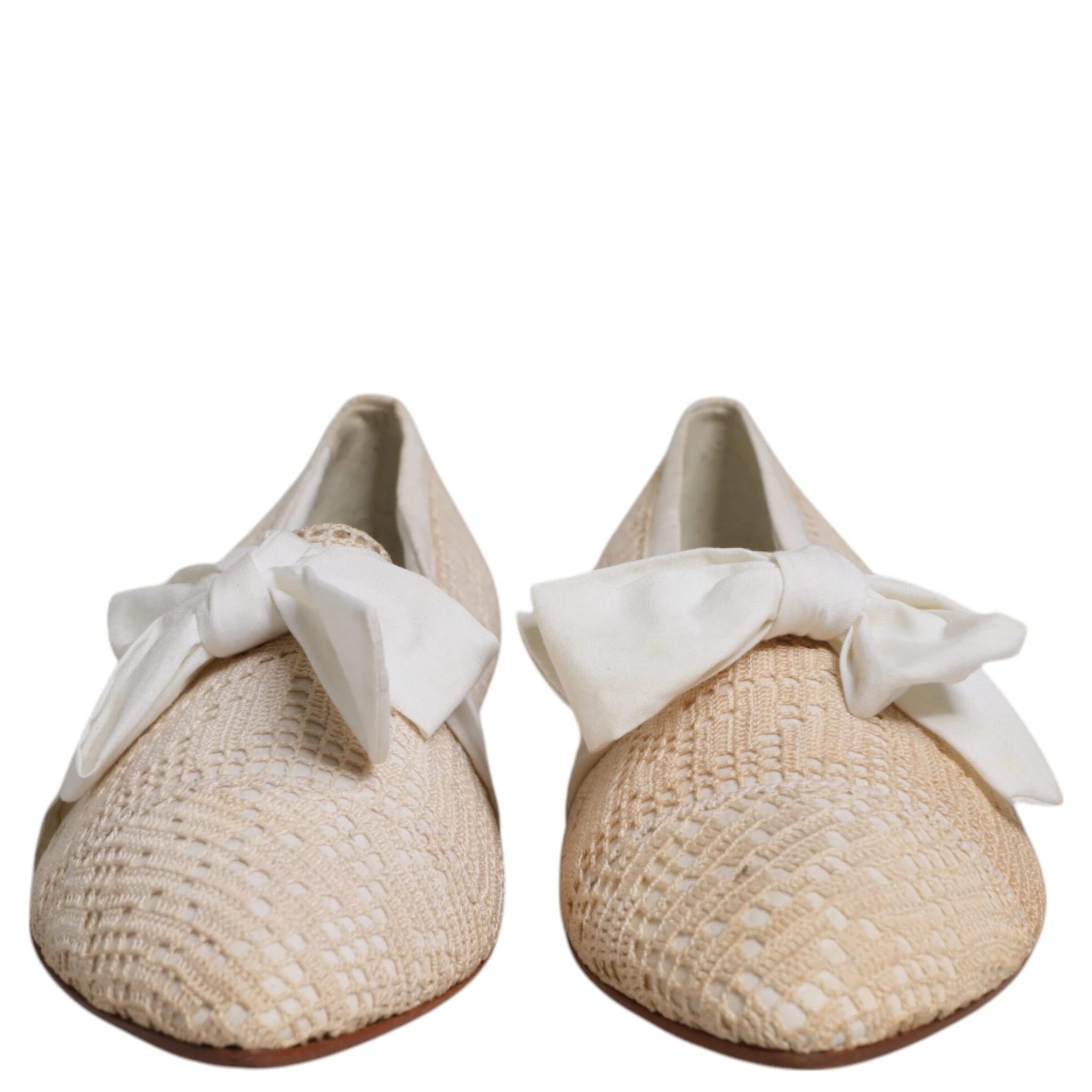 Beige Ribbon Fabric Ballerina Flats Shoes