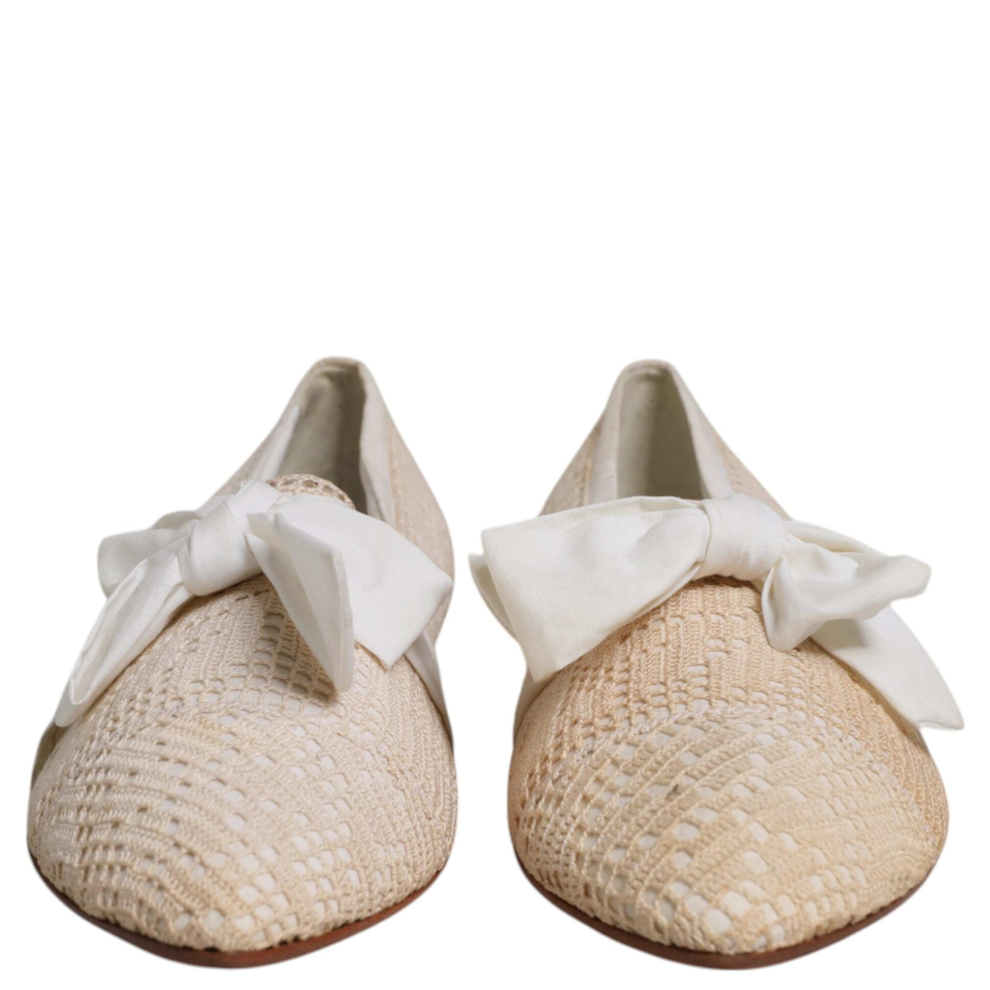 Beige Ribbon Fabric Ballerina Flats Shoes