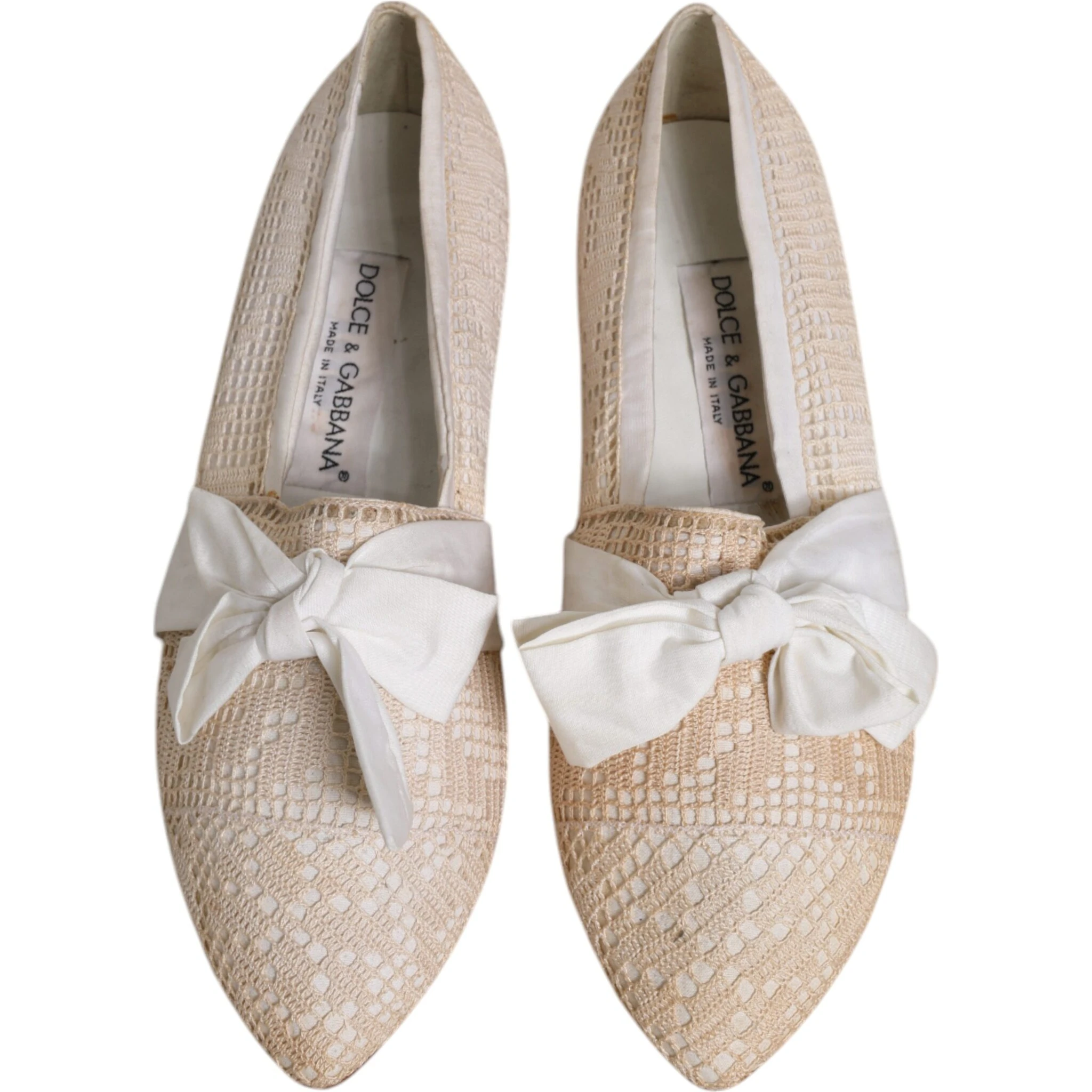 Beige Ribbon Fabric Ballerina Flats Shoes