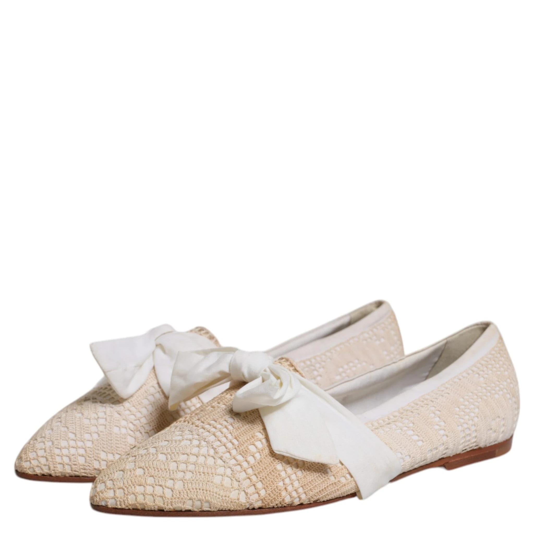 Beige Ribbon Fabric Ballerina Flats Shoes