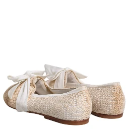 Beige Ribbon Fabric Ballerina Flats Shoes