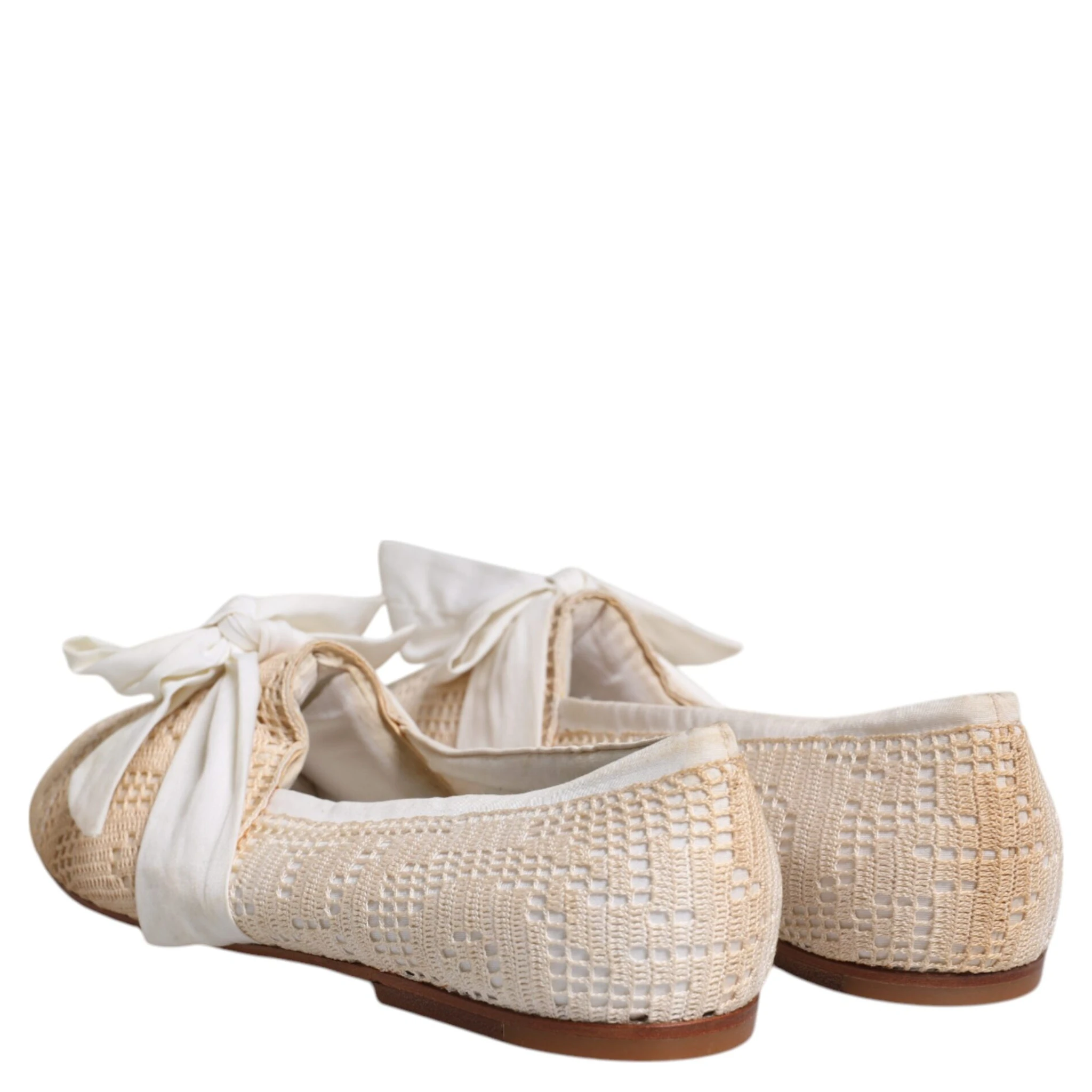 Beige Ribbon Fabric Ballerina Flats Shoes