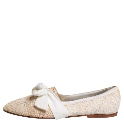 Beige Ribbon Fabric Ballerina Flats Shoes