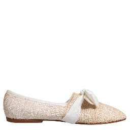 Beige Ribbon Fabric Ballerina Flats Shoes