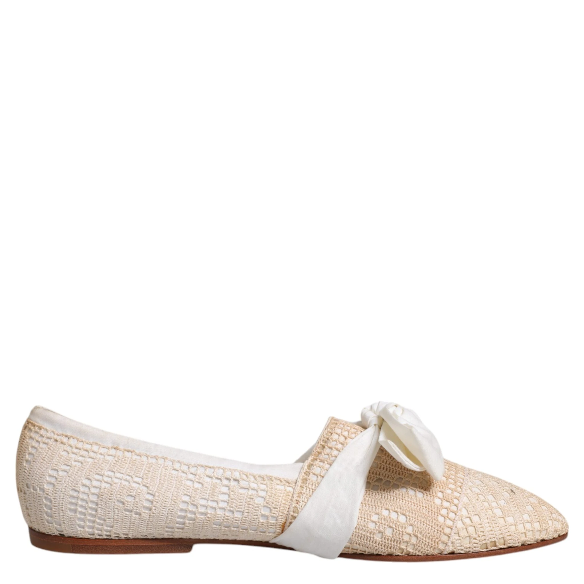 Beige Ribbon Fabric Ballerina Flats Shoes