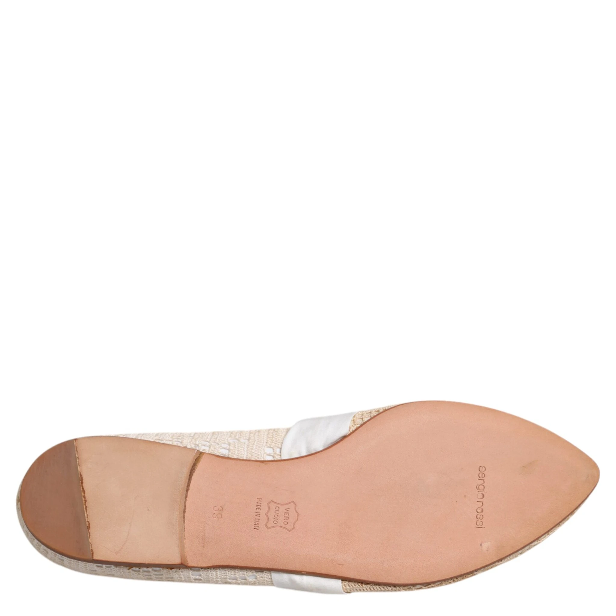 Beige Ribbon Fabric Ballerina Flats Shoes