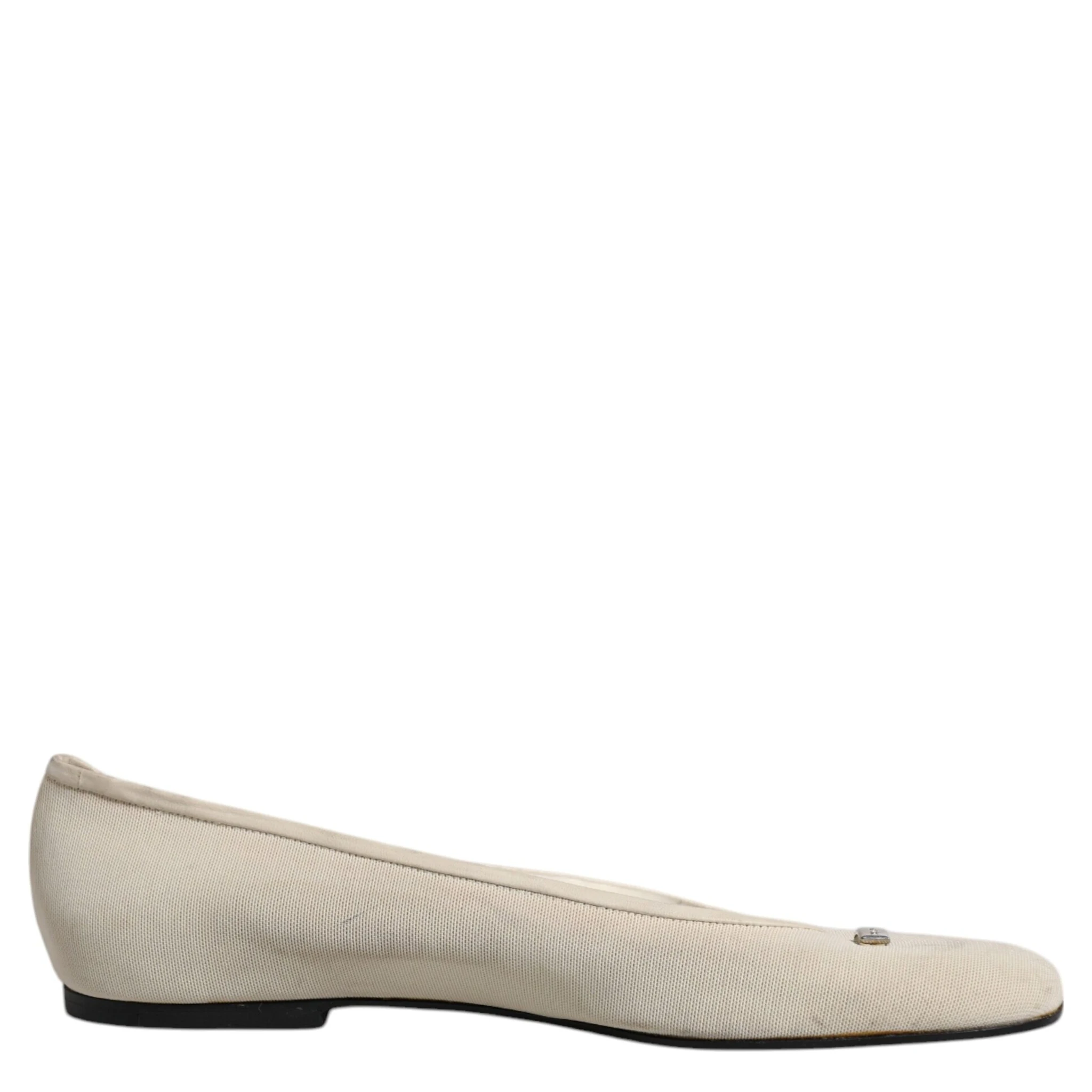 Beige Fabric Slip On Ballerina Flats Shoes